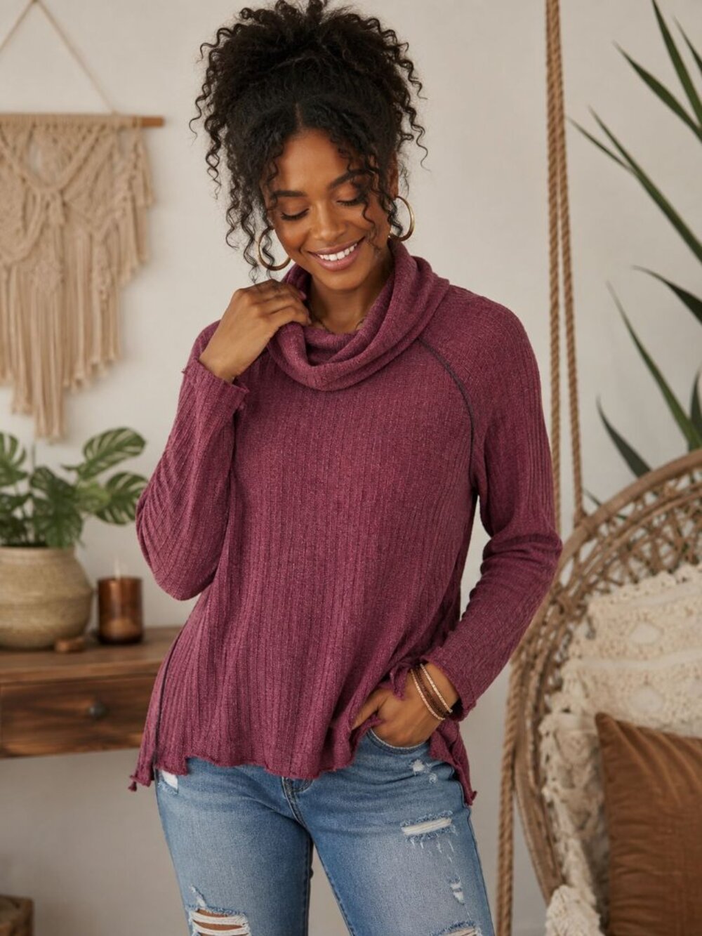 Free People Beach Cocoon Cowl Pullover Size M Boho Indie Coastal